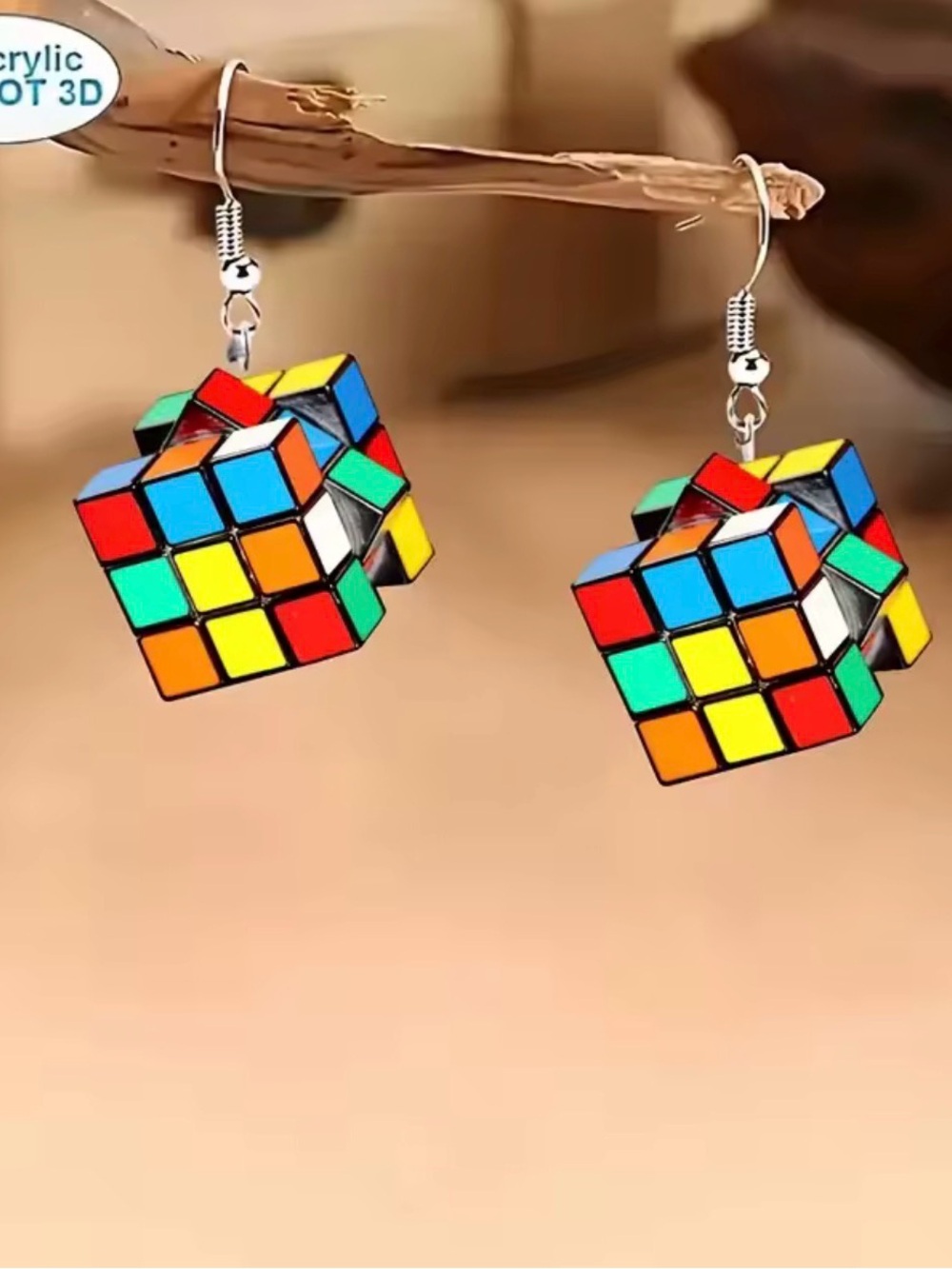 Colorful Rubik Cube Dangle Earrings - Multi